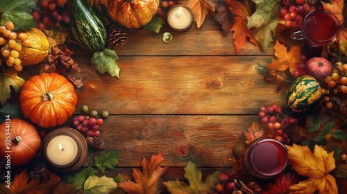 SchÃ¶ner lebendiger Truthahn im Zeichen von Thanksgiving mit herbstlichen gedeckten Tisch im Querformat fÃ¼r Banner, ai generativ photo