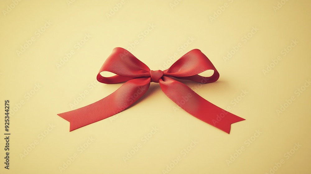A 3D festive ribbon tied neatly on a pastel yellow background A 3D festive ribbon tied neatly on a pastel yellow background