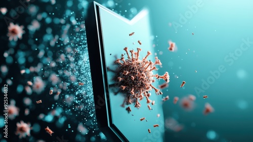 A digital shield protecting a computer screen from a swarm of malicious viruses and malware.