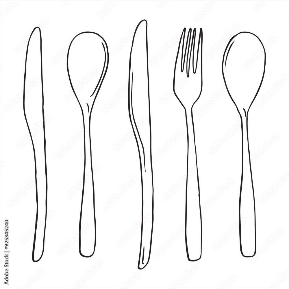 Cutlery Collection Outline Art Cutlery Collection Outline Art