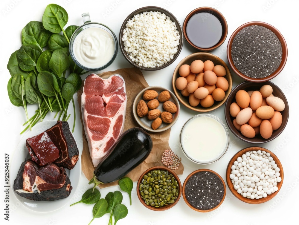 A variety of whole, nutritious food items on a table for cooking or consumption. A variety of whole, nutritious food items on a table for cooking or consumption.