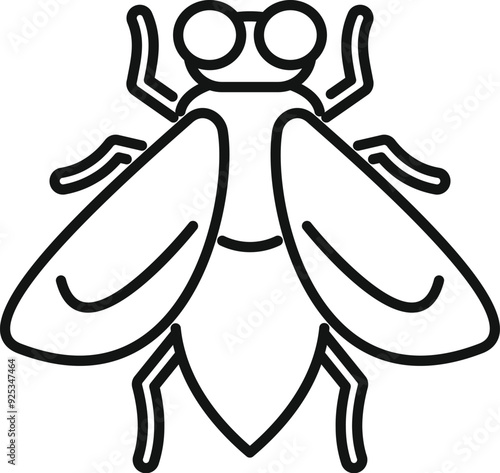 Simple black and white house fly icon with thin lines, good for representing insects, pests, and the spread of germs