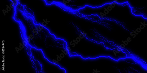 Abstract Watercolor Vector blue and black cracked texture style overlay with cracked texture. Lightning flash on black background.  Natural phenomenon, light effect. 