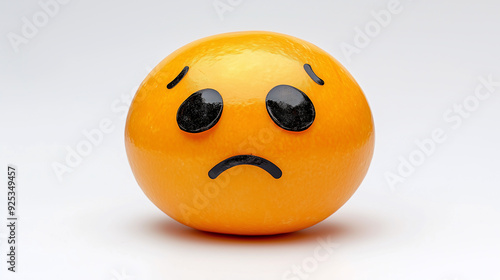 Sad Emoji: An orange color sad emoji face, white background photo