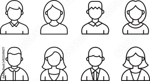 People characters and avatars icons vector line art illustration