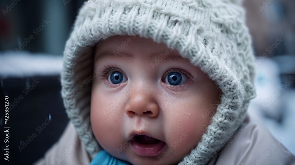 a baby with a surprised expression, wearing a grey hat. The baby has blue eyes. a baby with blue eyes. The baby is wearing a winter coat with a fur lining and a hood. a baby with a surprised expression, wearing a grey hat. The baby has blue eyes. a baby with blue eyes. The baby is wearing a winter coat with a fur lining and a hood.