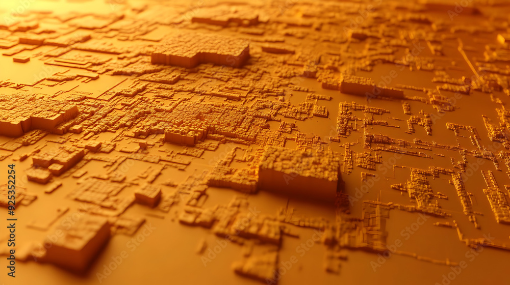 Obraz premium A textured orange surface with intricate geometric patterns resembling a digital landscape.