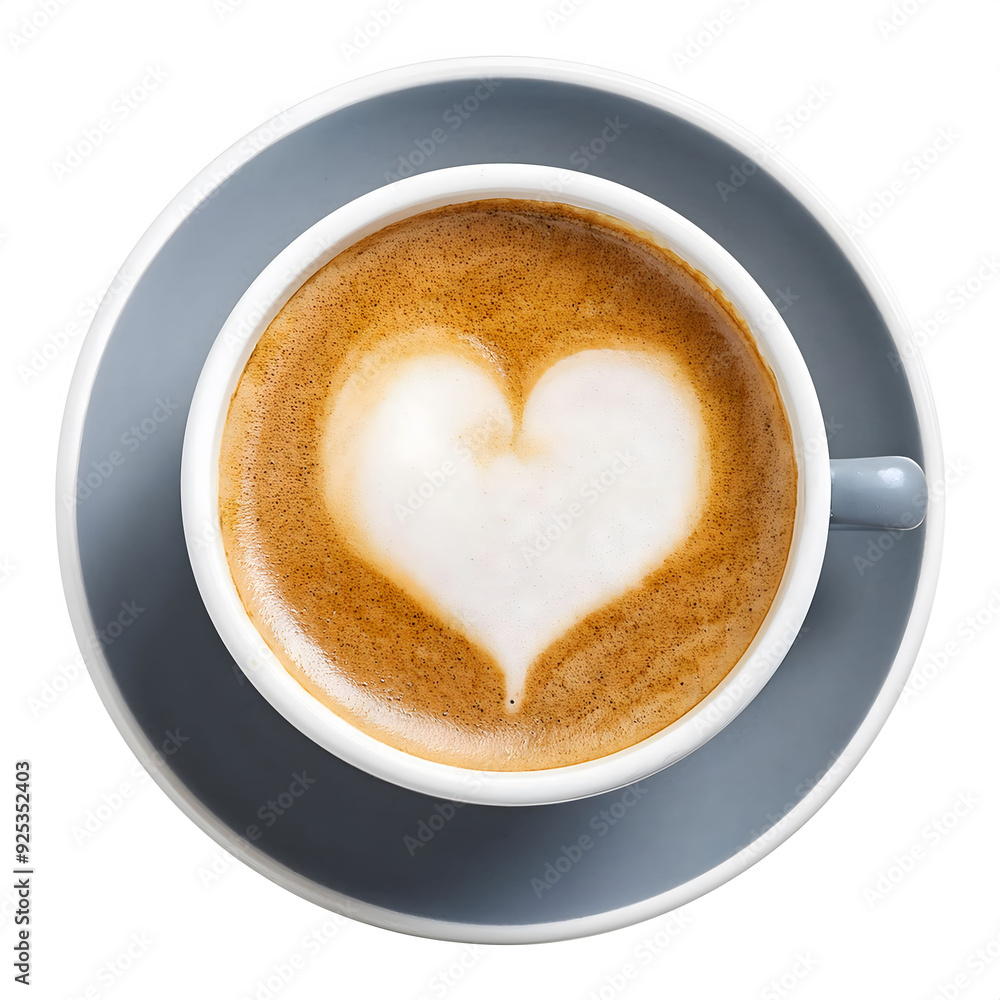 Cup of cappuccino with heart shape latte, isolated cutout on white background Cup of cappuccino with heart shape latte, isolated cutout on white background