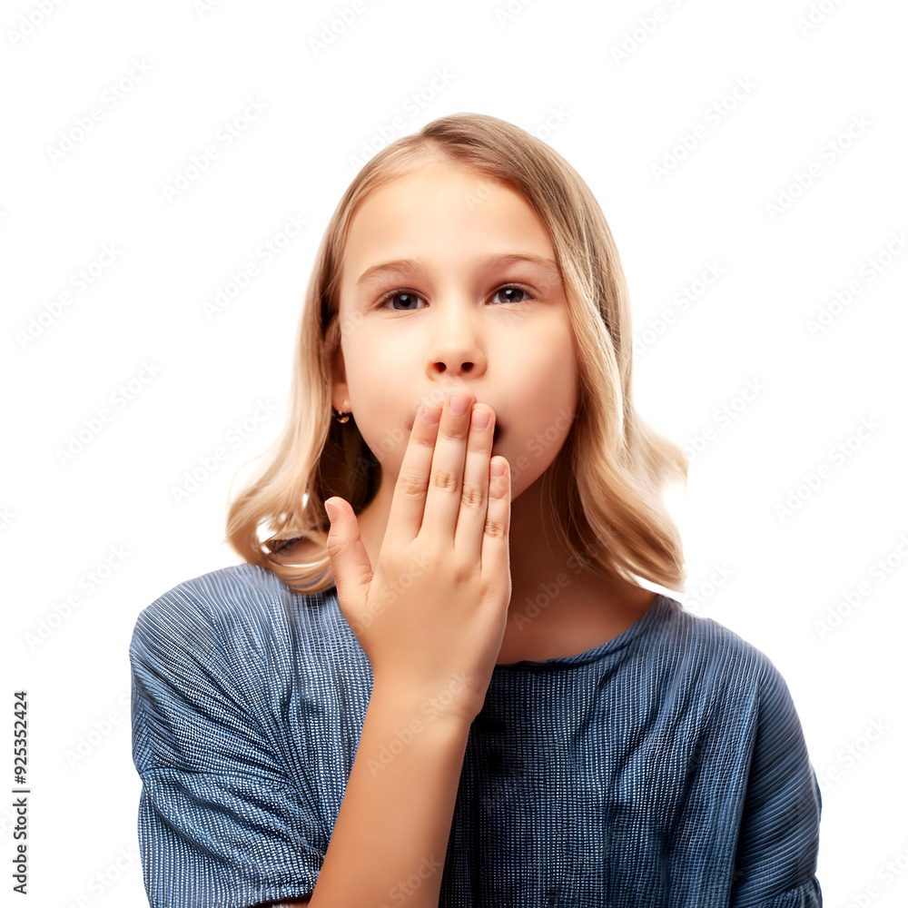 Surprised Blonde Girl Covering Mouth: Expressive Close-Up Surprised Blonde Girl Covering Mouth: Expressive Close-Up
