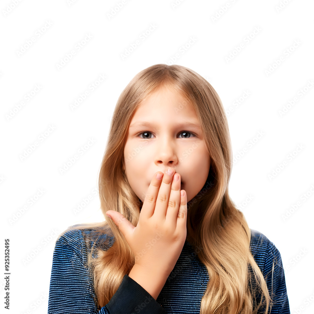 Surprised Blonde Girl Covering Mouth: Expressive Close-Up Surprised Blonde Girl Covering Mouth: Expressive Close-Up