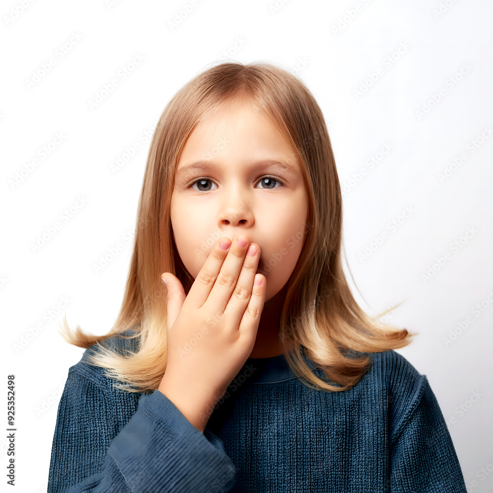 Surprised Blonde Girl Covering Mouth: Expressive Close-Up Surprised Blonde Girl Covering Mouth: Expressive Close-Up