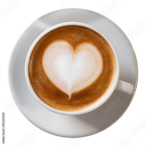 Cup of cappuccino with heart shape latte, isolated cutout on white background