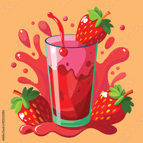 red juice splash with fresh strawberries Adobe Illustrator Artwork