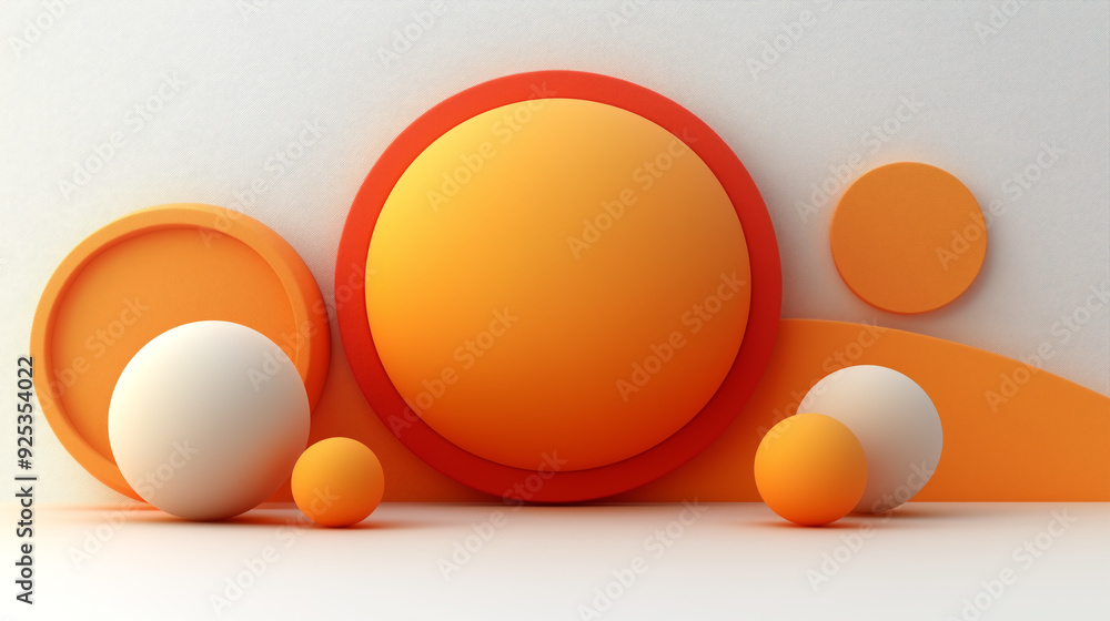 3D Circles: 3D Rendering of Simple Orange and White Shapes with Circles, Spheres, and Semi-Circles on an Isolated Background with copy space 3D Circles: 3D Rendering of Simple Orange and White Shapes with Circles, Spheres, and Semi-Circles on an Isolated Background with copy space