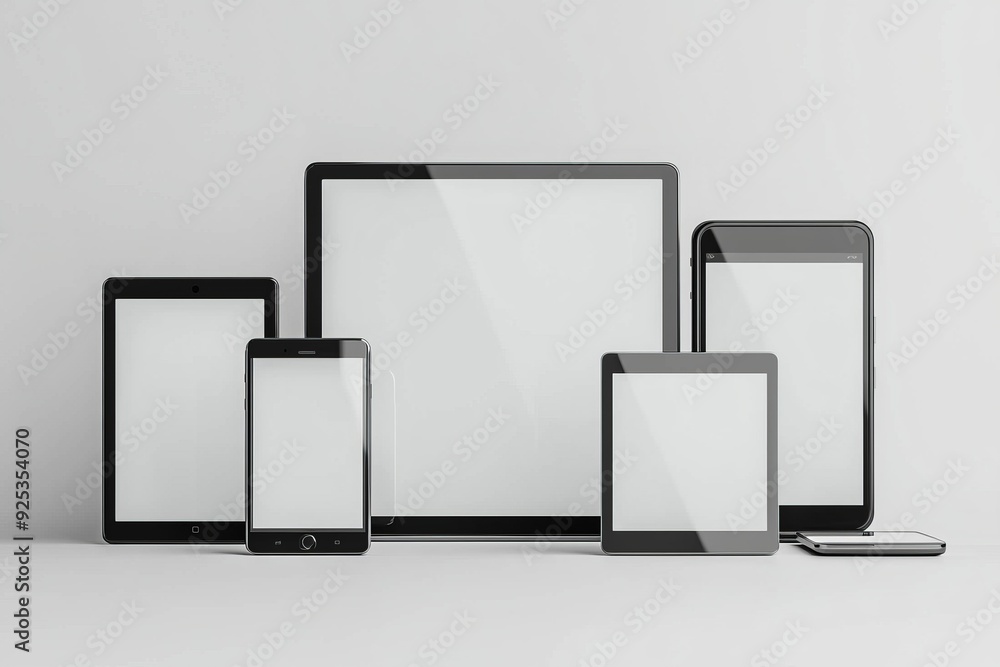 Multiple responsive screen and mobile devices mockup created with Generative AI Multiple responsive screen and mobile devices mockup created with Generative AI