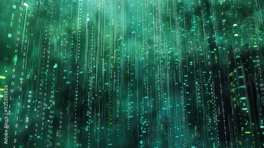 Binary code matrix with green and blue hues. Binary code matrix with green and blue hues.