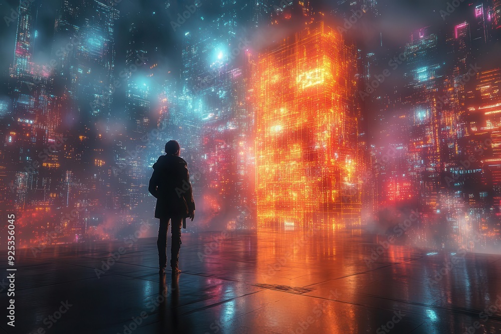 quantum computing hub in neondrenched cyberpunk megacity holographic interfaces pulse with data streams as ai assistants materialize to guide workers quantum computing hub in neondrenched cyberpunk megacity holographic interfaces pulse with data streams as ai assistants materialize to guide workers