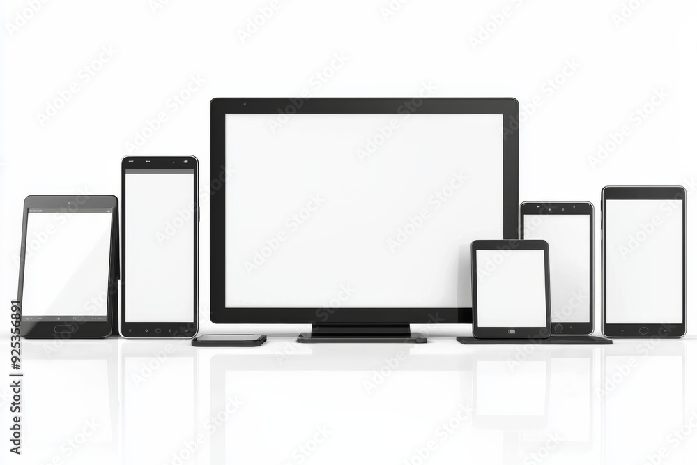 Multiple responsive screen and mobile devices mockup created with Generative AI Multiple responsive screen and mobile devices mockup created with Generative AI