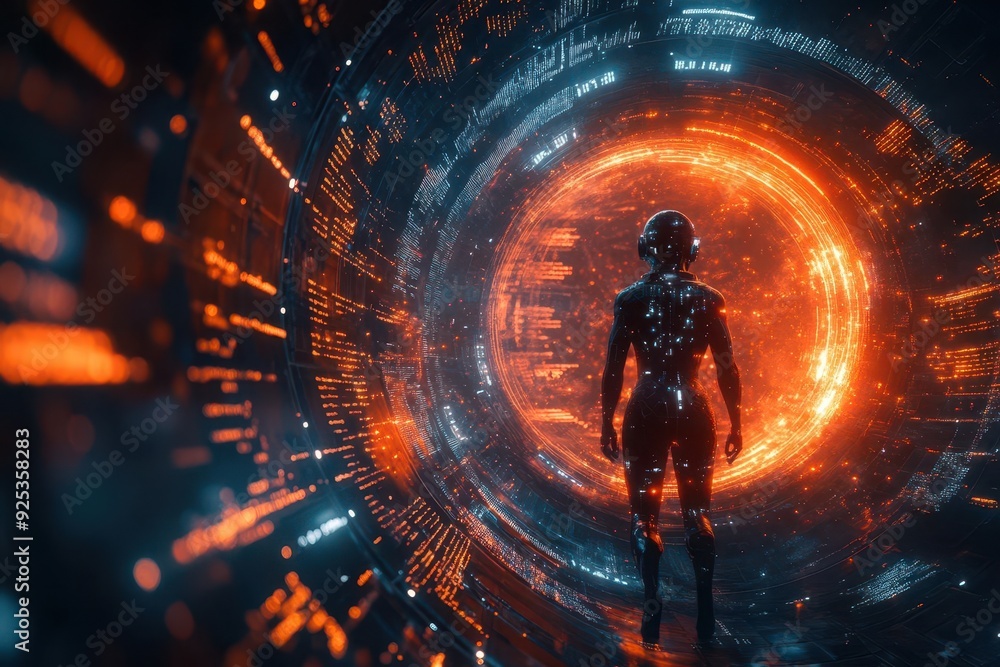 ethereal being composed of swirling light particles and data streams emerging from a quantum computer portal surrounded by floating mathematical equations ethereal being composed of swirling light particles and data streams emerging from a quantum computer portal surrounded by floating mathematical equations