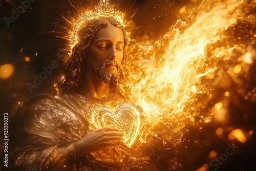 Wallpaper Mural radiant sacred heart of jesus emanating divine love and compassion golden rays and ethereal flames surround the heart symbolizing spiritual transformation and grace Torontodigital.ca