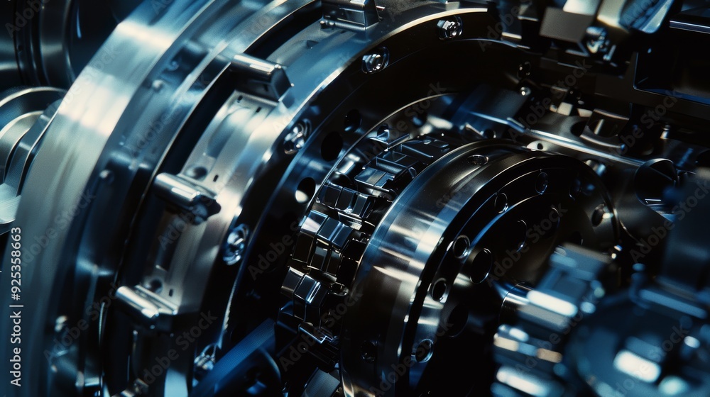 Close-up of an intricately designed gear mechanism, focusing on the interplay of metal components in a high-tech industrial setting. Close-up of an intricately designed gear mechanism, focusing on the interplay of metal components in a high-tech industrial setting.