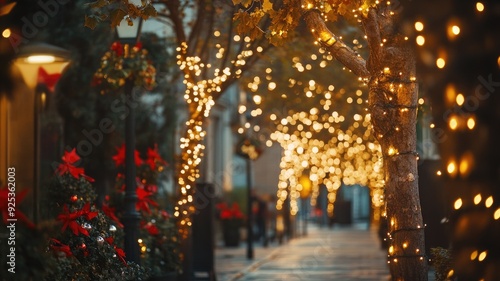 Wallpaper Mural Festive garlands draped on street trees, illuminated by twinkling lights, creating a cozy holiday atmosphere. Torontodigital.ca