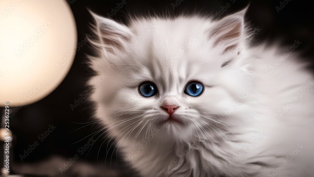 An adorable fluffy white kitten with bright blue eyes An adorable fluffy white kitten with bright blue eyes