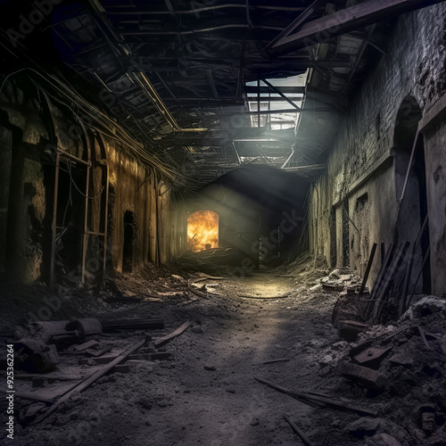 Obraz na płótnie Gespenstischer Lost Place, verlassene Fabrik, Generative AI w salonie