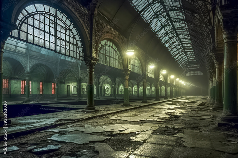 Fototapeta premium Gespenstischer Lost Place, verlassene Fabrik, Generative AI