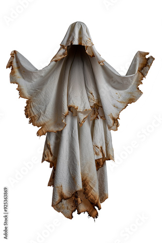 Floating scary white fabric ghosts for Halloween parties to celebrate the night holiday. Creepy ghost character. Can be used in screen mode for a transparent effect. photo