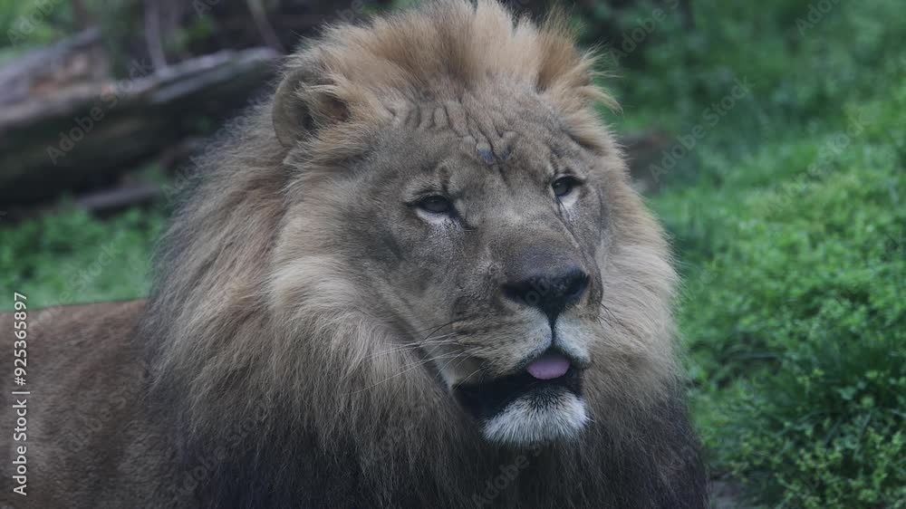 Closeup macro portrait of large male lion. Looking at camera. Closeup macro portrait of large male lion. Looking at camera.