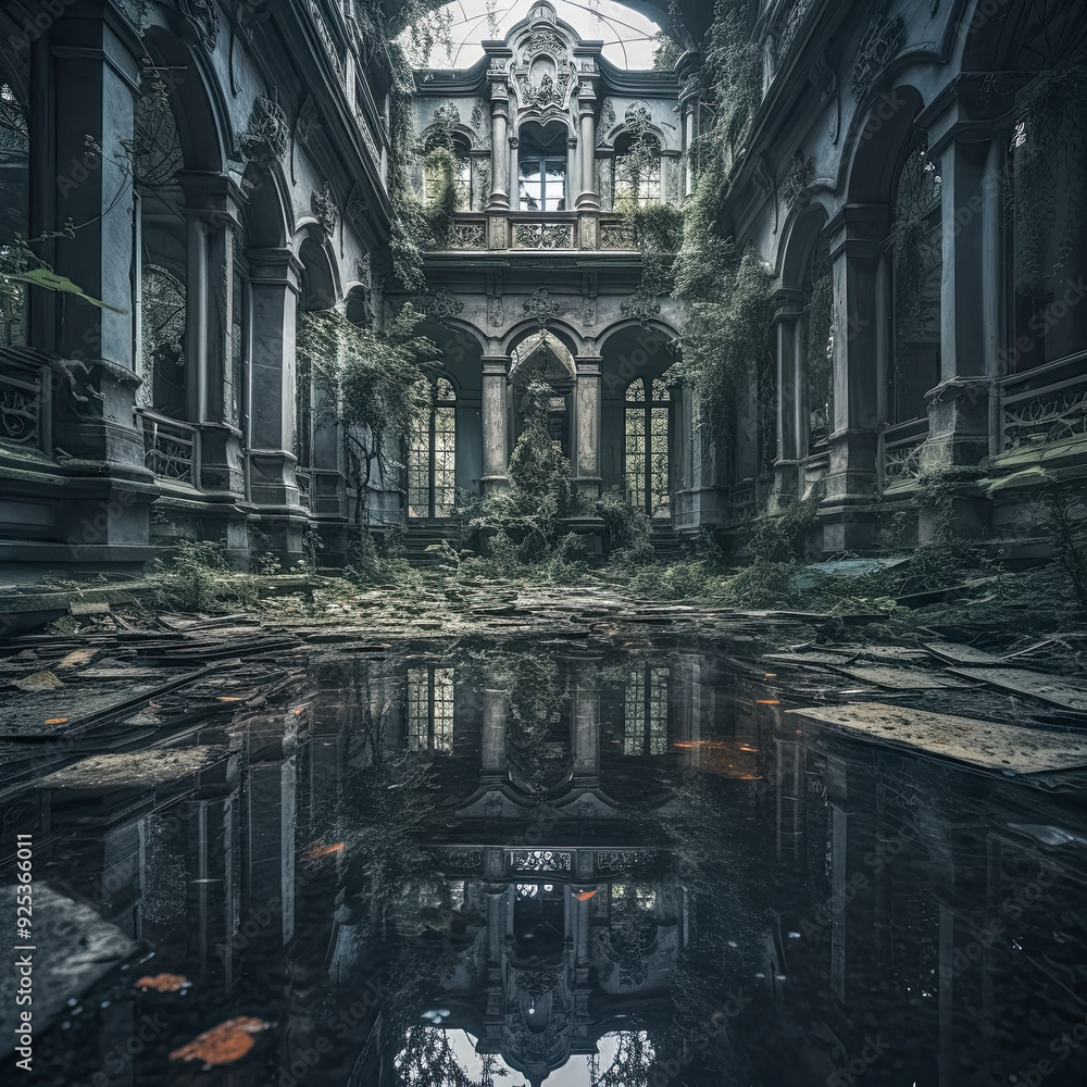 Gespenstischer Lost Place, verlassene alte Villa, Innenansicht, Generative AI Gespenstischer Lost Place, verlassene alte Villa, Innenansicht, Generative AI