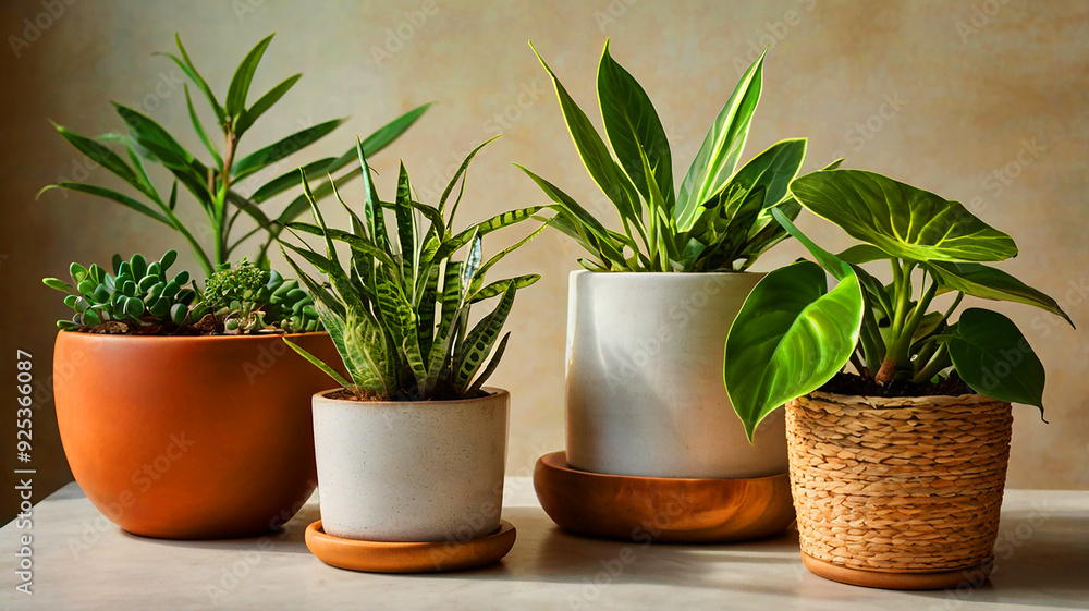 Fototapeta premium A variety of houseplants bathed in soft natural light