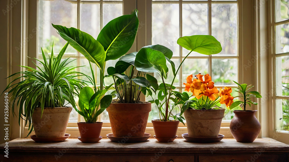 A variety of houseplants bathed in soft natural light A variety of houseplants bathed in soft natural light
