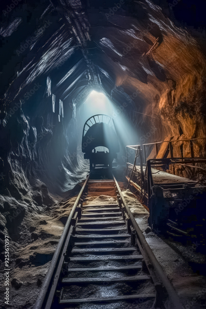 Naklejka premium Gespenstischer Lost Place, verlassenes altes Bergwerk, Generative AI