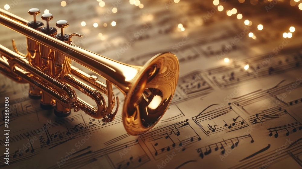 Obraz premium Golden Trumpet on Music Sheet