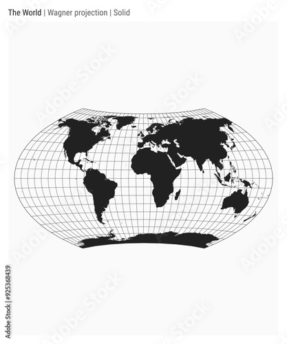 World Map. Wagner projection. Solid style. High Detail World map for infographics, education, reports, presentations. Vector illustration.