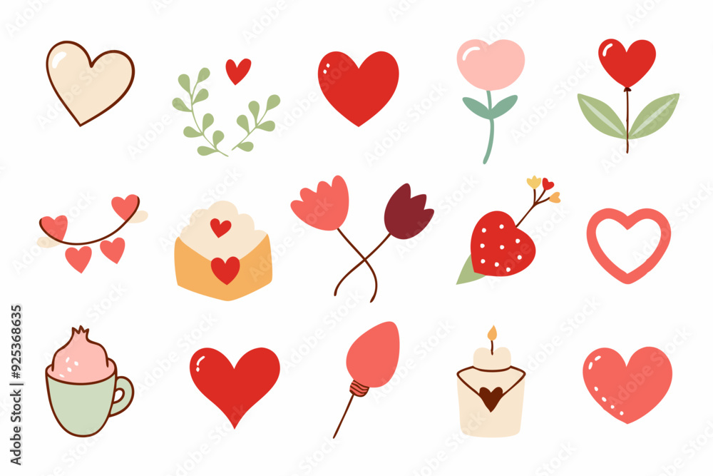 Set of 16 different hand drawn love collection art vector Set of 16 different hand drawn love collection art vector