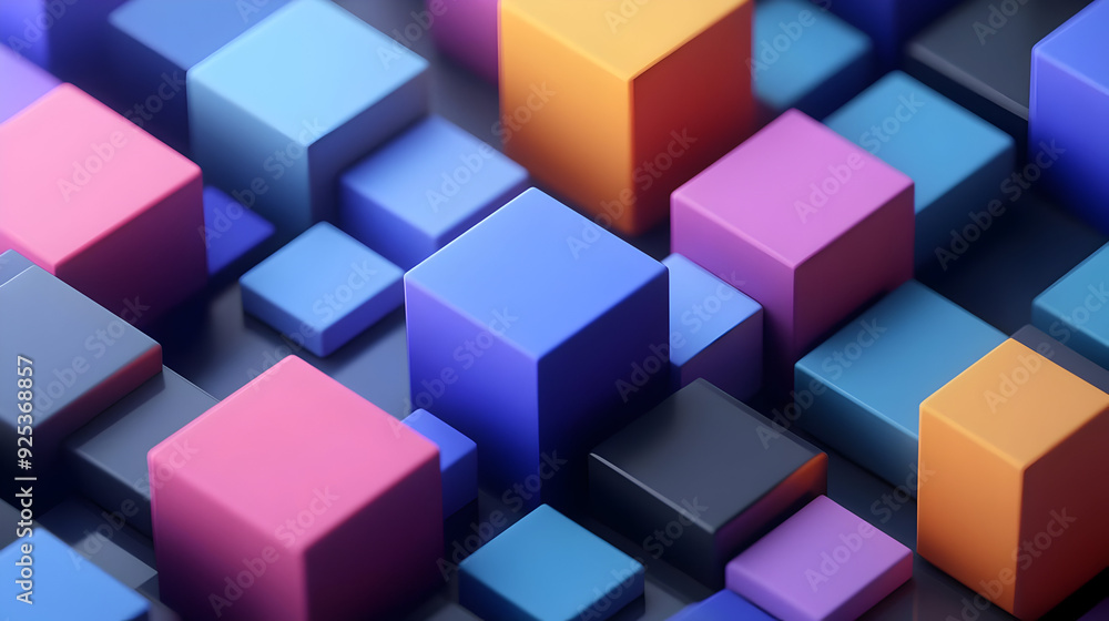 A vibrant arrangement of 3D geometric shapes in various colors and sizes. A vibrant arrangement of 3D geometric shapes in various colors and sizes.