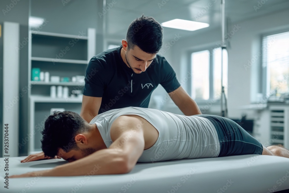 Physical Therapist Giving Sports Massage to Athlete Physical Therapist Giving Sports Massage to Athlete