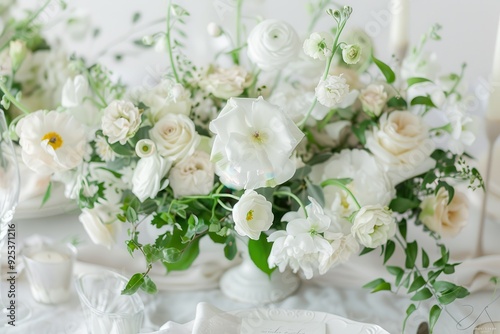 Wedding Calligraphy and Poligraphy. Decoration in White Flowers on Wedding Card