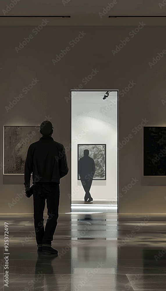 Clever Thief Disabling Alarm System with Gadget in Modern Art Gallery during Night Heist Clever Thief Disabling Alarm System with Gadget in Modern Art Gallery during Night Heist