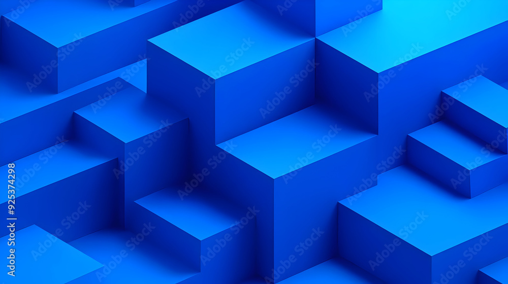 A vibrant blue abstract composition of 3D geometric shapes and blocks. A vibrant blue abstract composition of 3D geometric shapes and blocks.