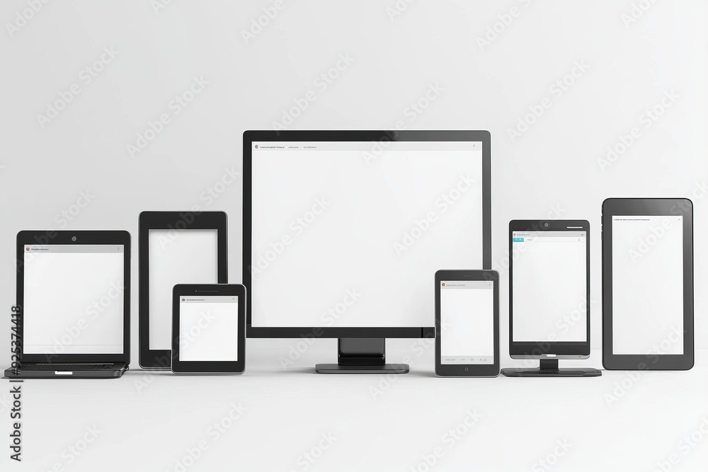 Multiple responsive screen and mobile devices mockup created with Generative AI Multiple responsive screen and mobile devices mockup created with Generative AI
