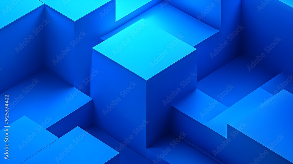 A vibrant blue abstract geometric design with various shapes and layers. A vibrant blue abstract geometric design with various shapes and layers.