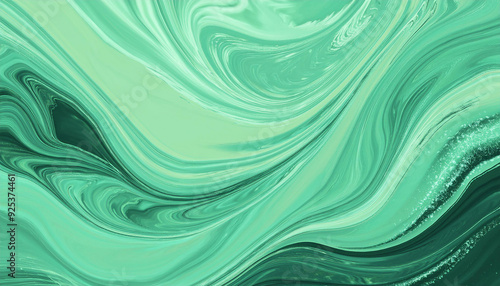 Abstract art with pastel green liquid flow. Modern contemporary artwork. Fluid acrylic painting.