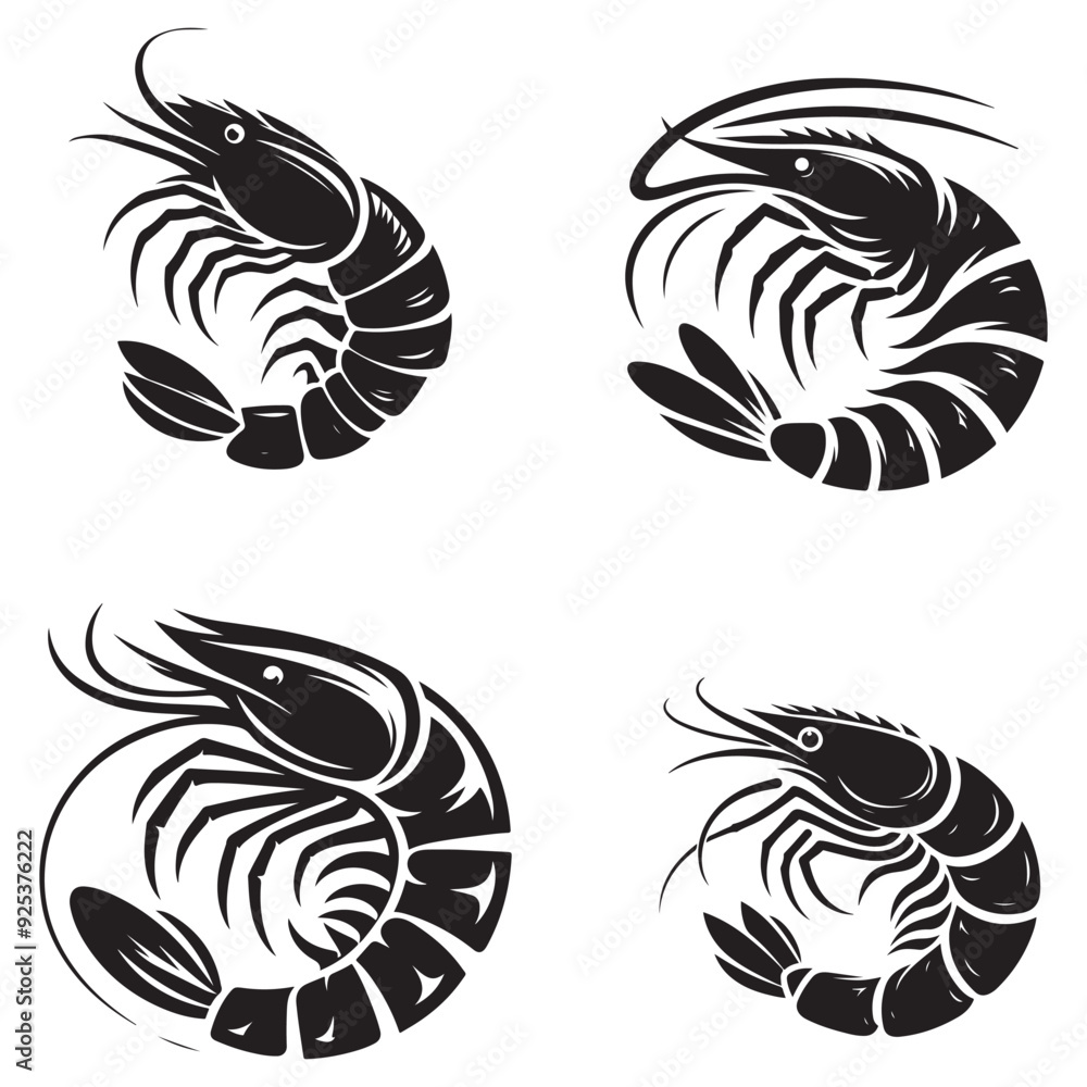 Shrimp Silhouette Vector Set, This is an editable and printable vector Shrimp Silhouette Vector Set, This is an editable and printable vector