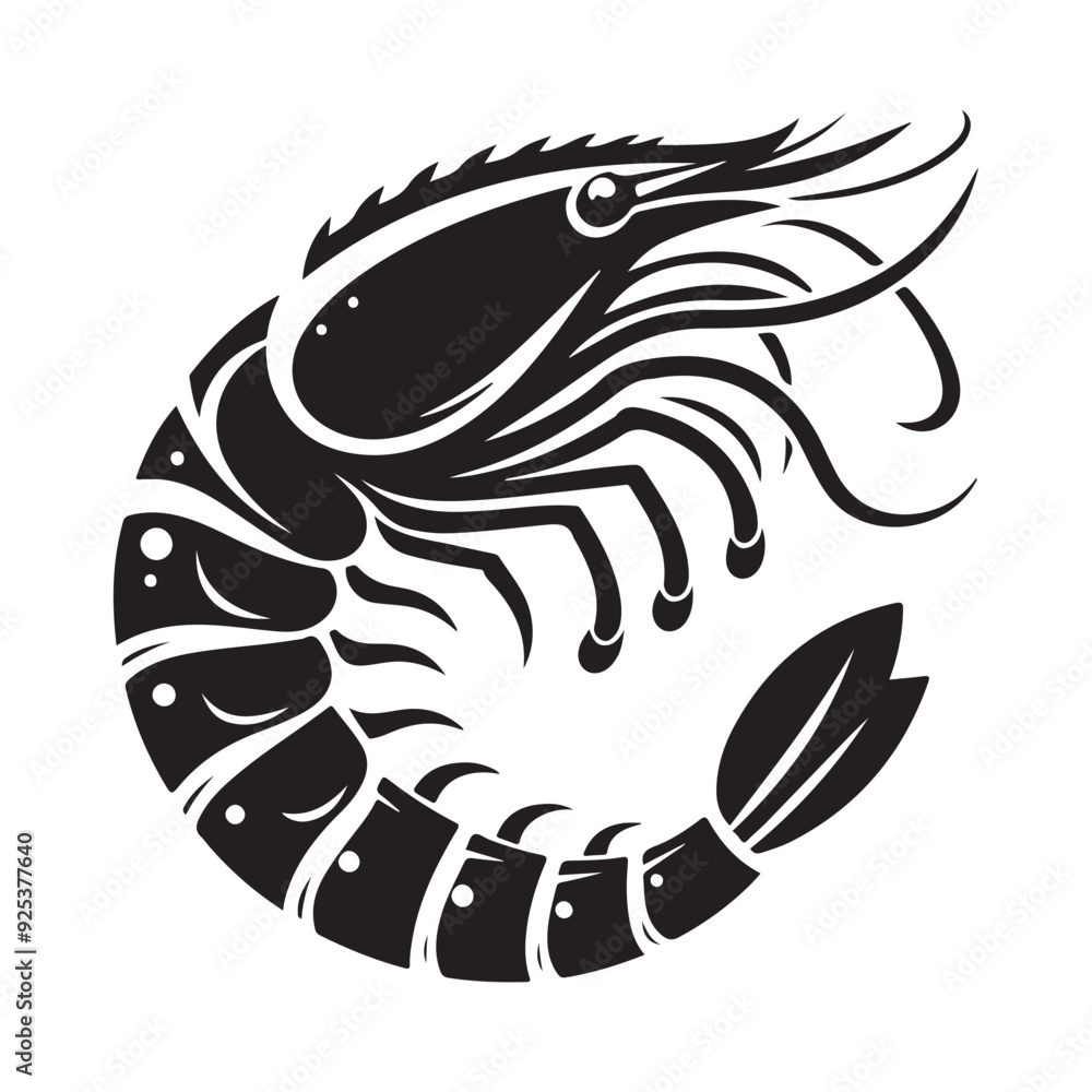 Shrimp Silhouette Vector, This is an editable and printable vector Shrimp Silhouette Vector, This is an editable and printable vector