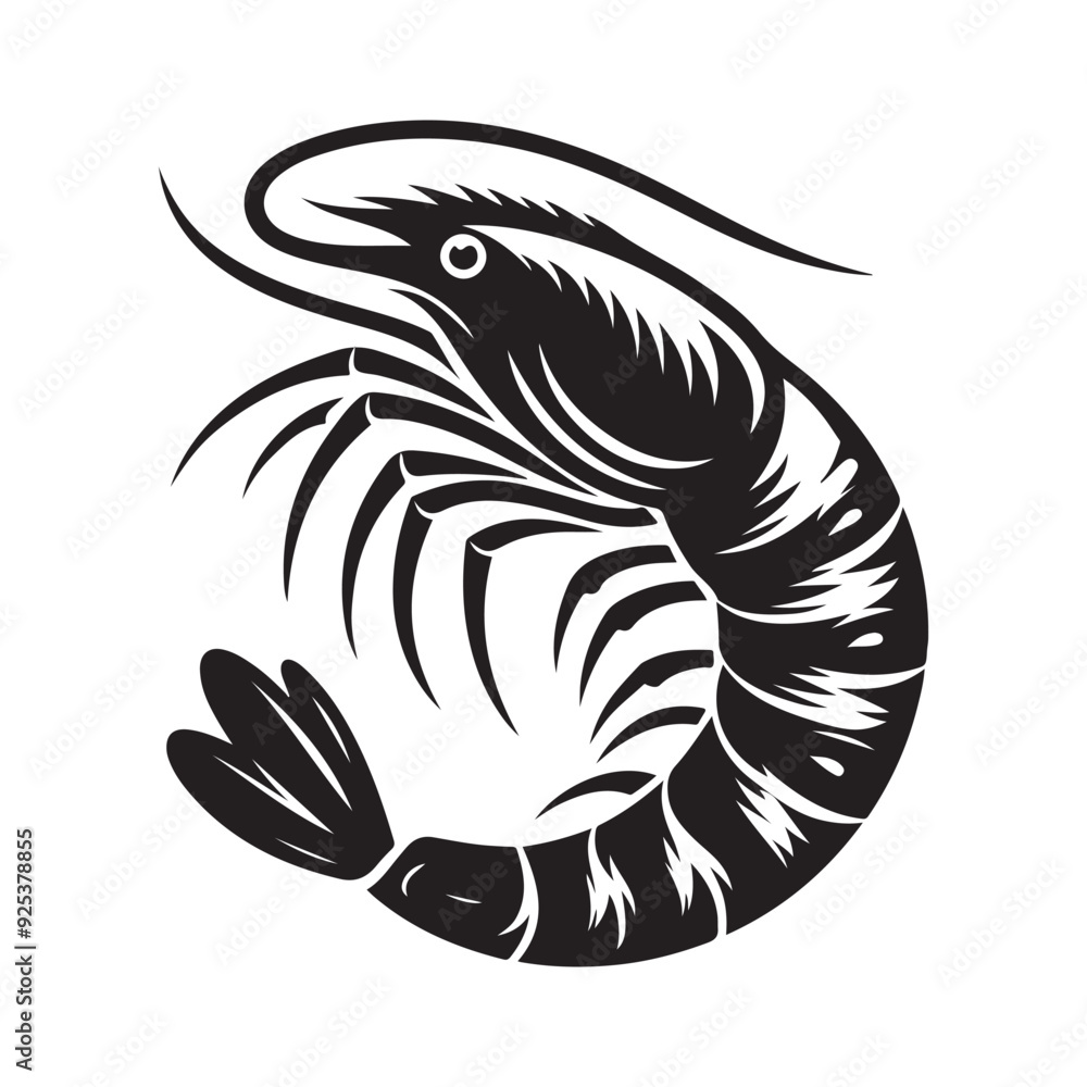 Shrimp Silhouette Vector, This is an editable and printable vector Shrimp Silhouette Vector, This is an editable and printable vector
