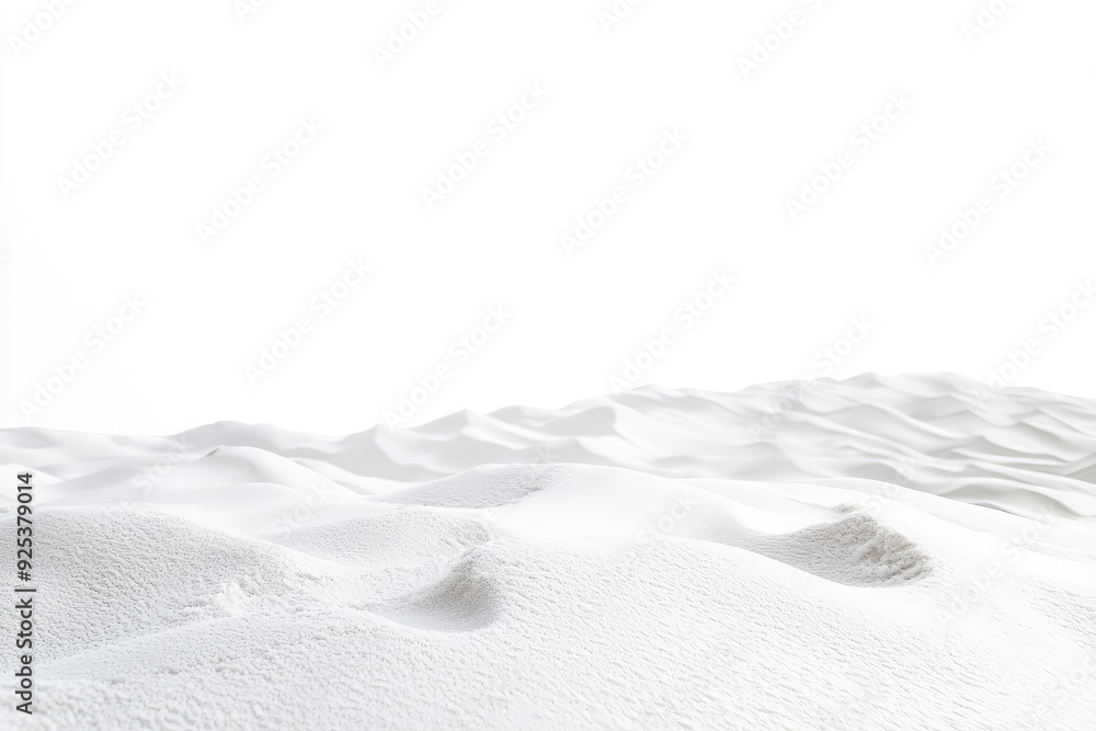 Obraz premium A serene expanse of soft, white dunes undulating gently under a bright, clear sky creating a tranquil and ethereal atmosphere.